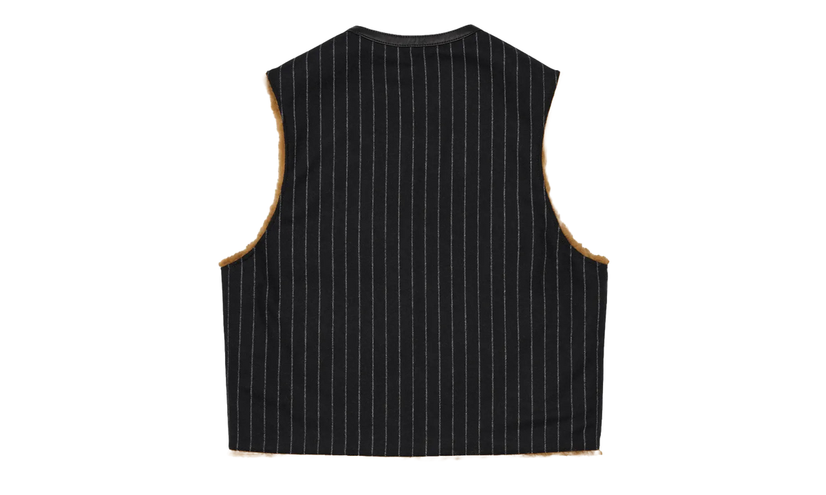 Reversible Pinstripe Shearling Vest "Black" DT456