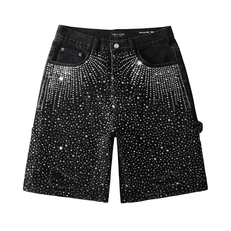 Purple Brand Crystal Diamond Denim Shorts #5099