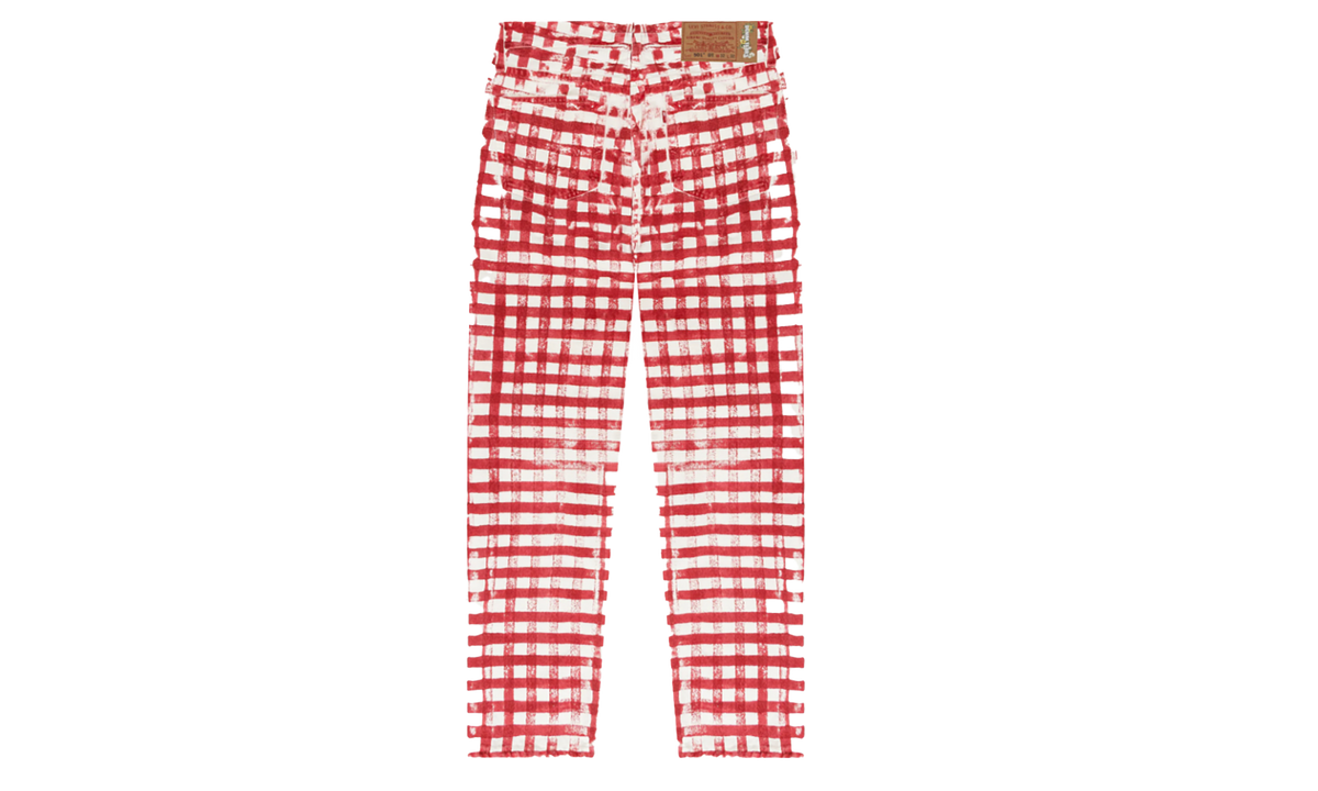 Hand Painted Picnic Plaid 501 Pants "Red / White" DT225