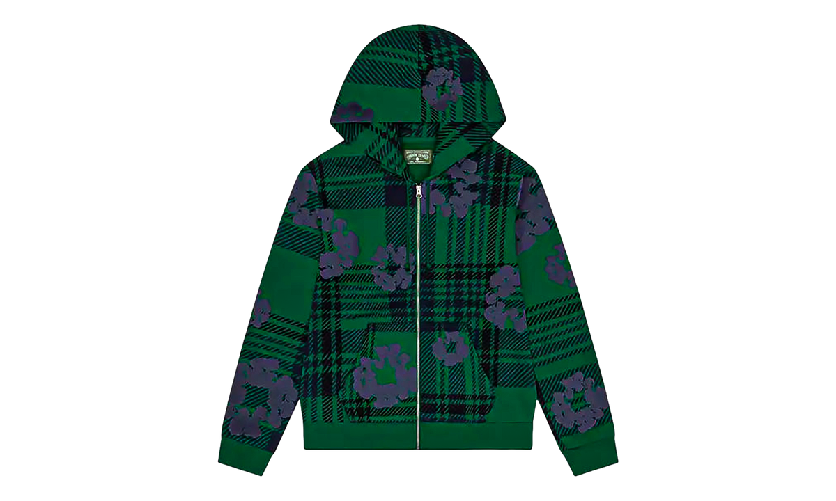Plaid Cotton Wreath Zip Hoodie "Green" DT385