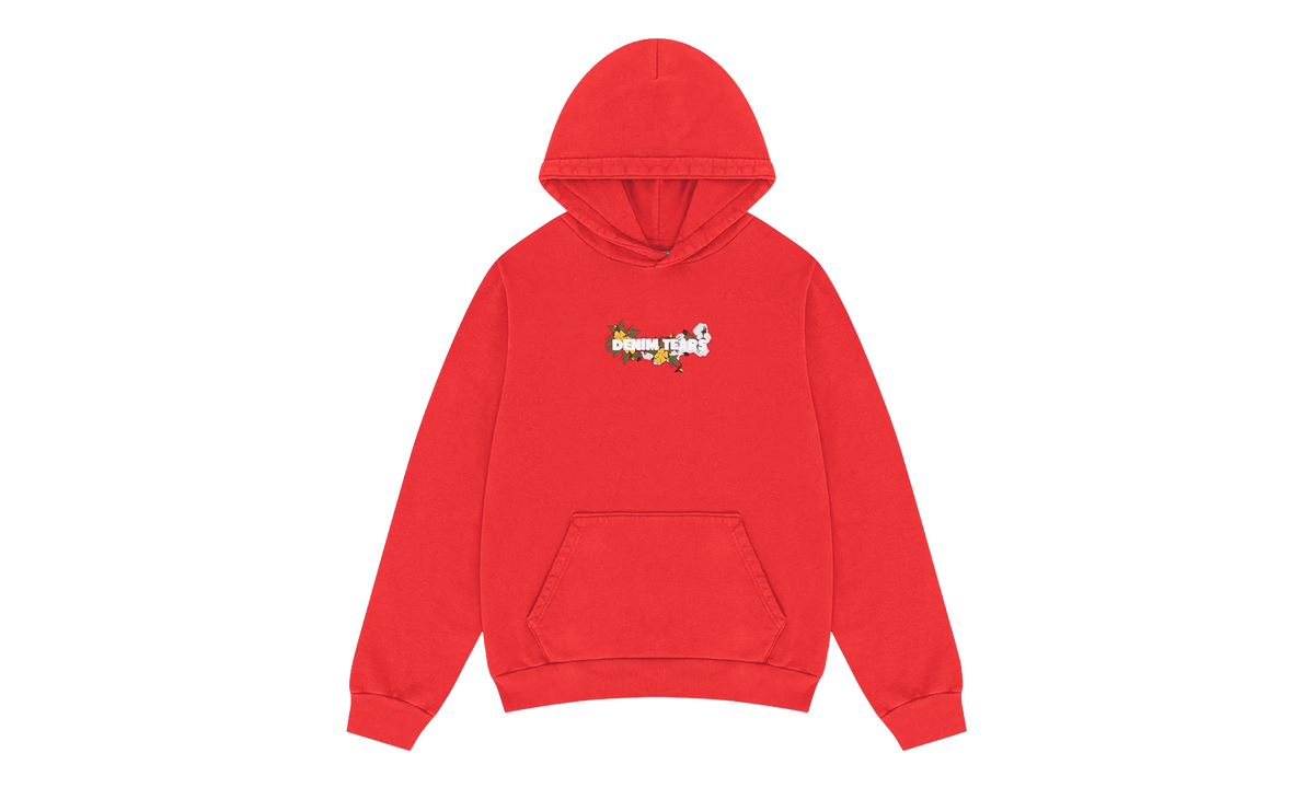 Embroidered Floral Logo Hoodie "Red" DT315