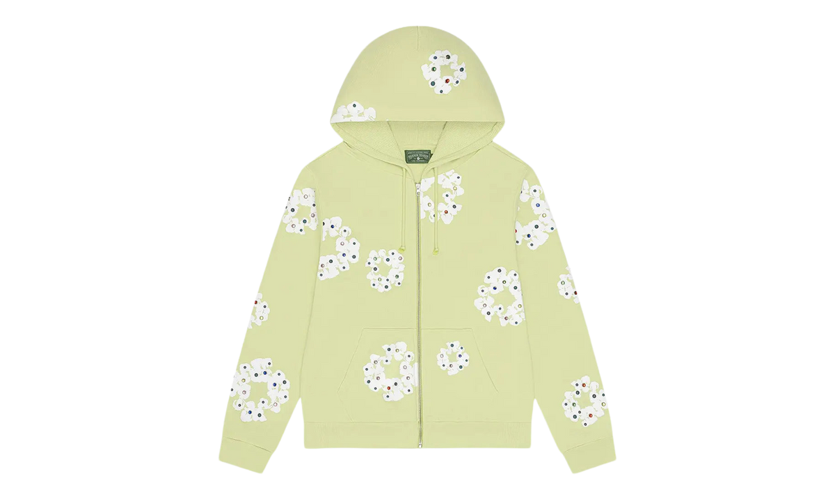 Rhinestone Cotton Wreath Zip Hoodie "Mint" DT517