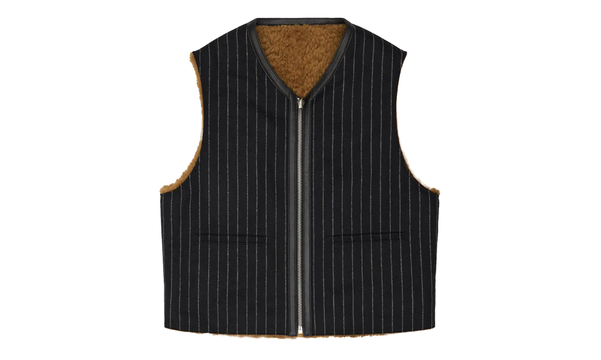 Reversible Pinstripe Shearling Vest "Black" DT456