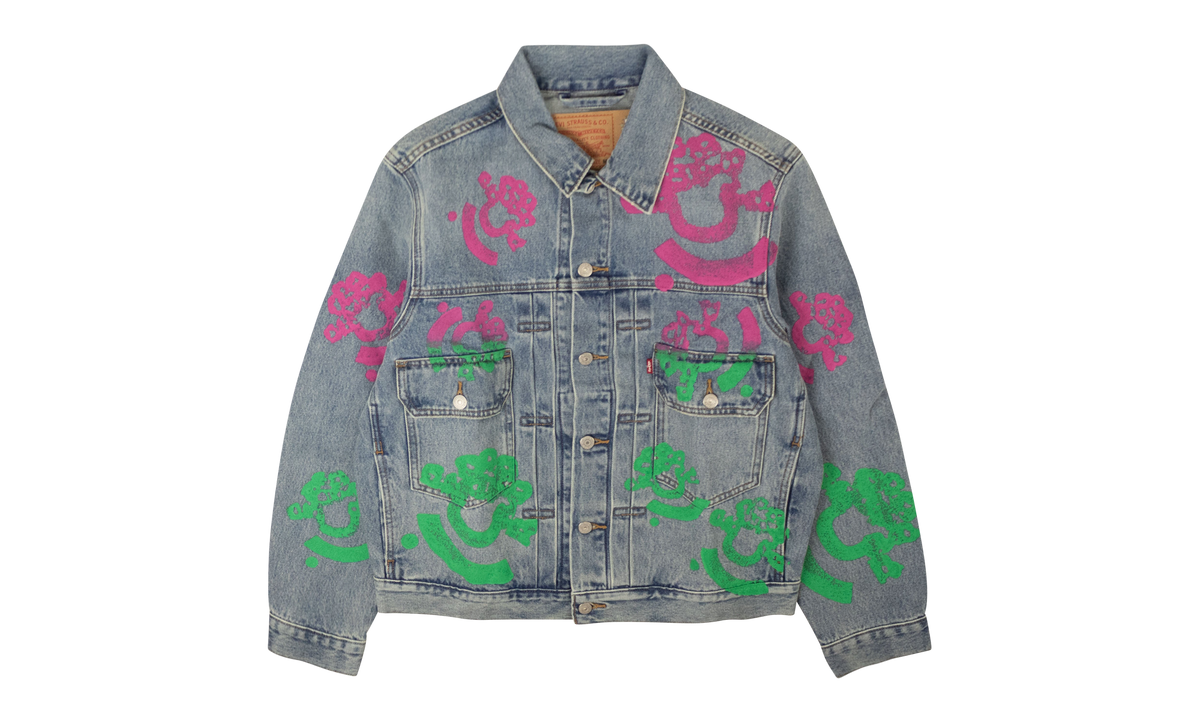 Bstroy Tears Type-2 Light Wash Denim Trucker Jacket "Pink / Green" 802_700_63