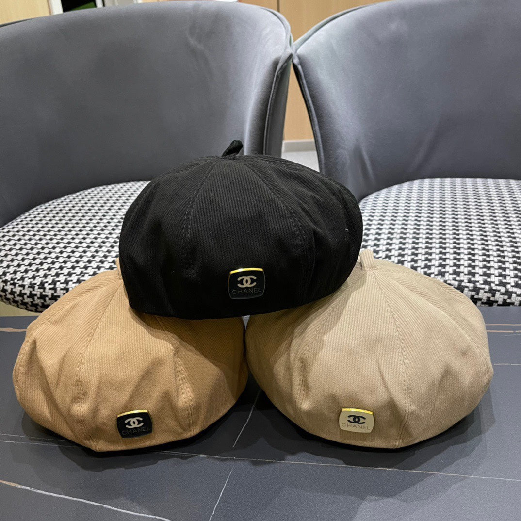 CHANEL BERET HAT IN PEANUT BROWN CORDUROY 429843