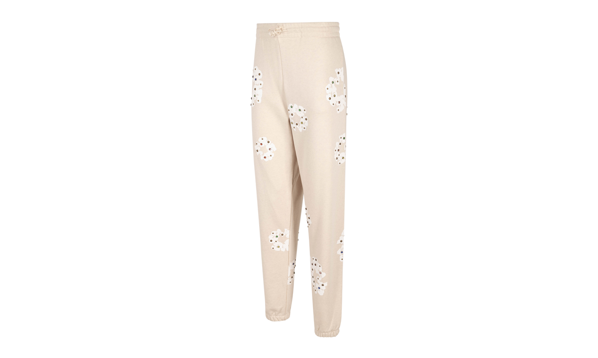 Rhinestone Cotton Wreath Sweatpants "Oatmeal" DT028