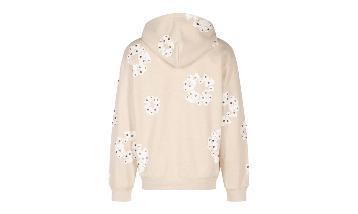 Rhinestone Cotton Wreath Zip Hoodie "Oatmeal" DT027